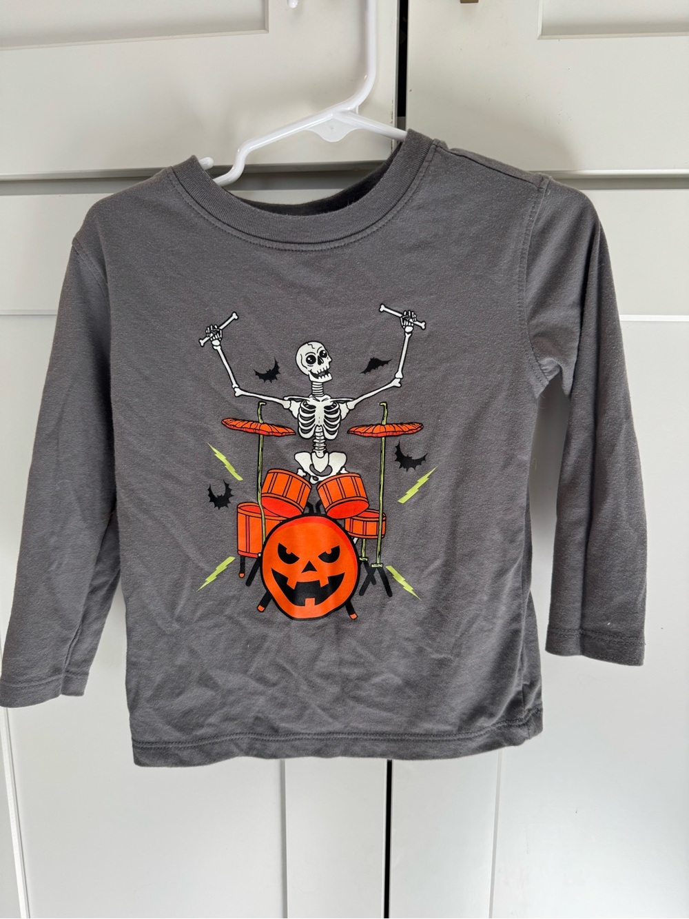 GLOW IN THE DARK: 2t Cat Jack Kids Halloween Skeleton Drum long sleeve